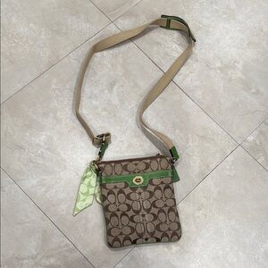 Coach Stylish Brown and Green Crossbody Bag